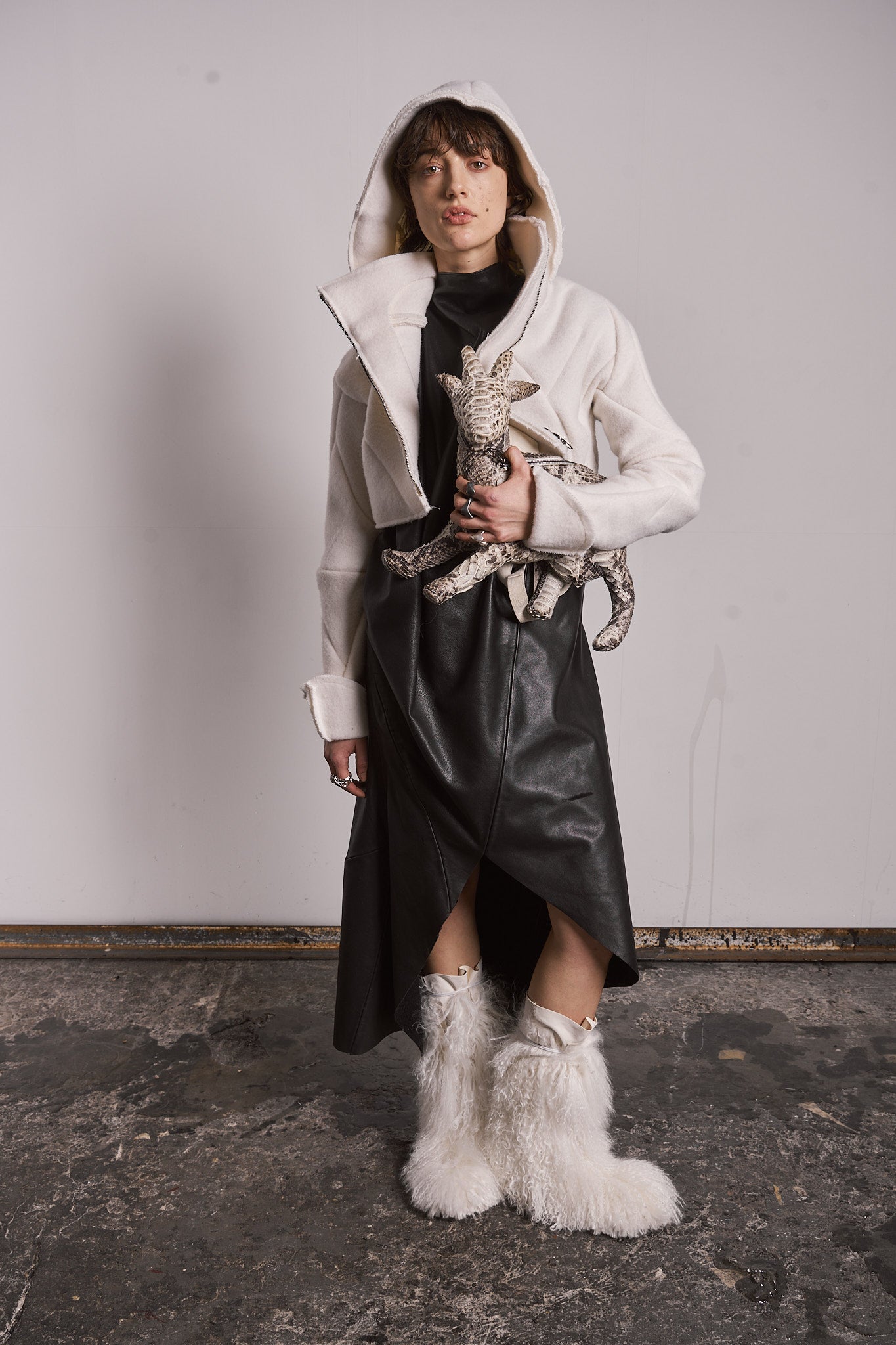 DISTORTION CROPPED HOODED JACKET