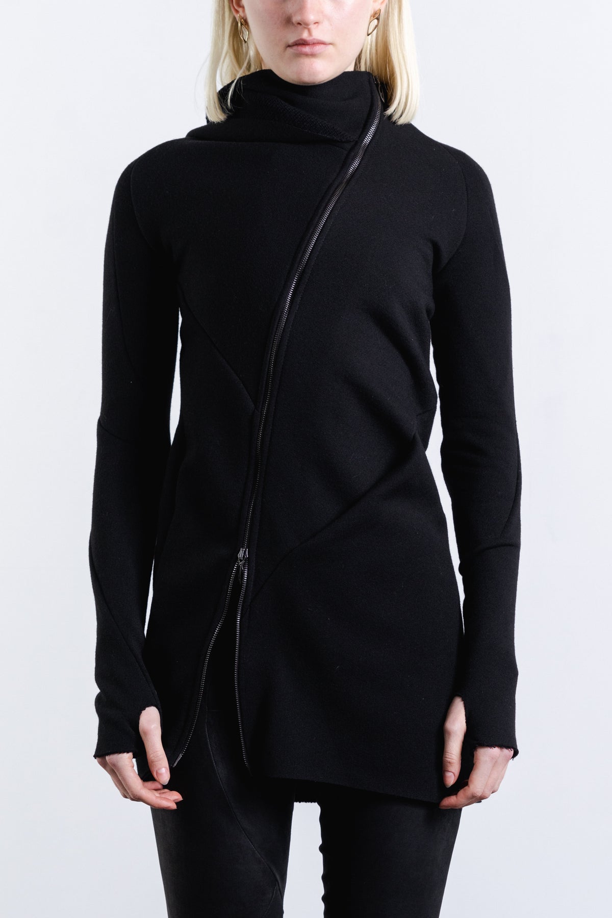 DISTORTION LONG HOODIE W/ ZIP