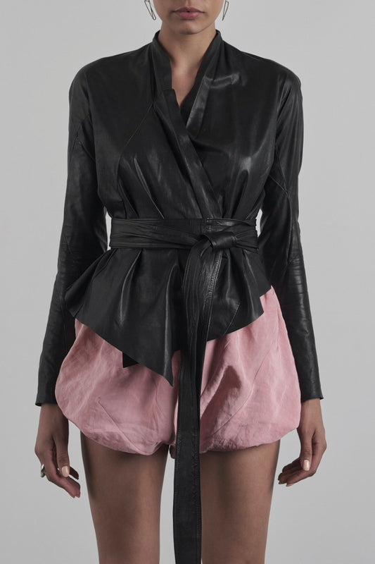 DISTORTION BELTED SHORT CARDIGAN – Cardigan, LEON EMANUEL BLANCK