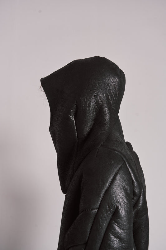 DISTORTION CURVED HOODED COAT
