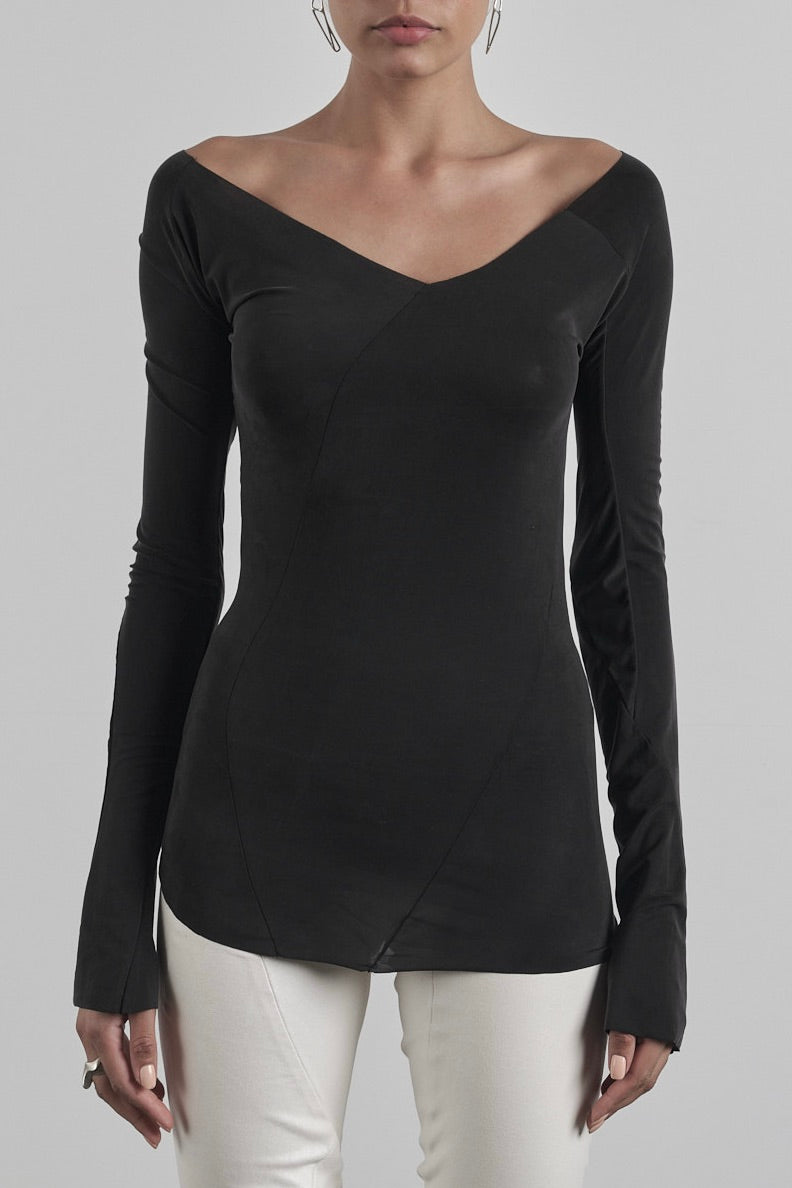 DISTORTION LONG V-SHIRT – Shirt, LEON EMANUEL BLANCK